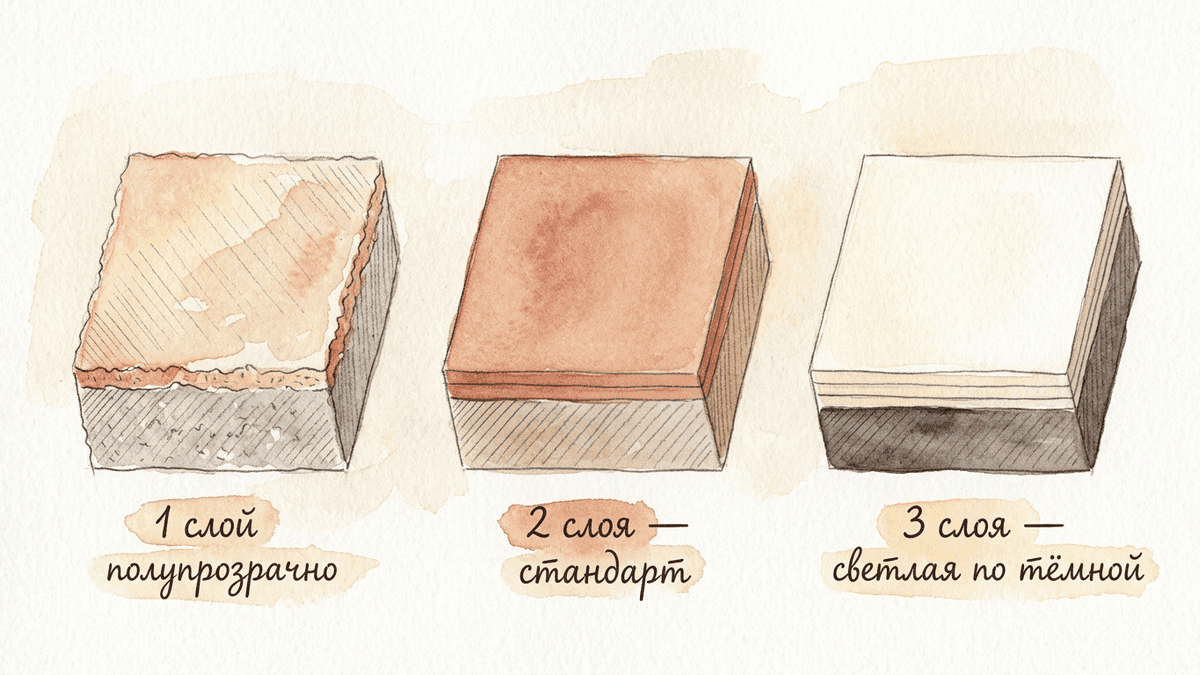 Один, два и три слоя краски: разница в укрывистости