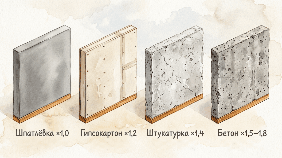 Расход краски на разных поверхностях: шпатлёвка, гипсокартон, штукатурка, бетон