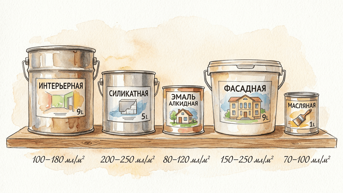 Типы краски: интерьерная, фасадная, эмаль, силикатная